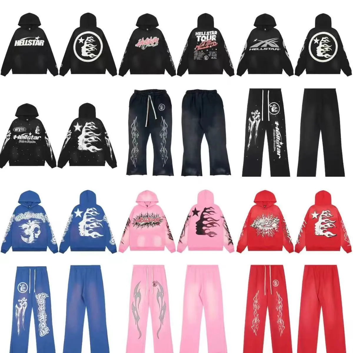 Hellstar Sweat à capuche à manches longues pour hommes Ensemble rose Pantalon Sweatshirts Pull Noir Sweat à capuche Femmes Coton Survêtements Ensembles Graphic Designer Sweats à capuche XL