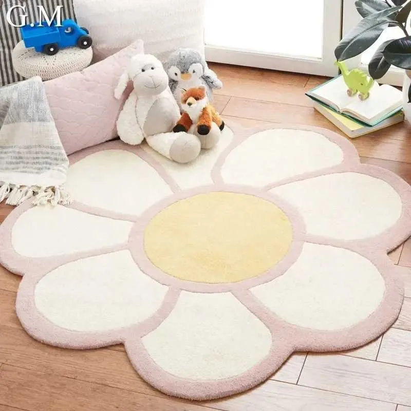 Tapijten Ins Bloem Pluche Rond Tapijt voor Woonkamer Slaapkamer Nachtkastje Pluizige Vloermatten Kinderen Antislip Speelkleed Gebied Tapijt Home Decor