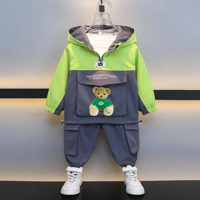 abiti firmati per bambini ragazzo Set di abbigliamento giacca a vento con cappuccio adorabile cardigan con orso Giacche cappotto per bambini