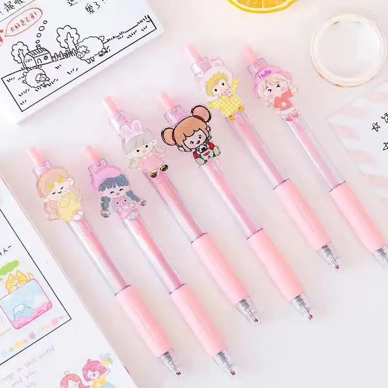 6 шт./компл., милая розовая ручка для девочек, легко натираемая ручка, маленький свежий гелевый кавайный быстросохнущий колпачок, нейтральные принадлежности для журналов