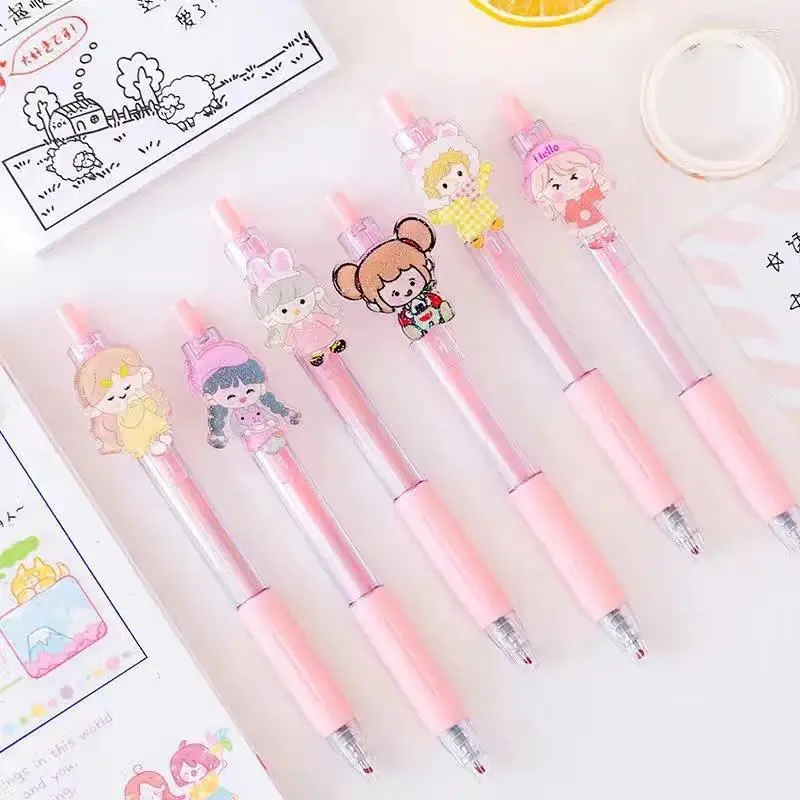 Stylo Meutral rose facile à frotter pour fille, petit Gel frais Kawaii, capuchon à séchage rapide, fournitures de Journal neutres, 6 pièces/ensemble