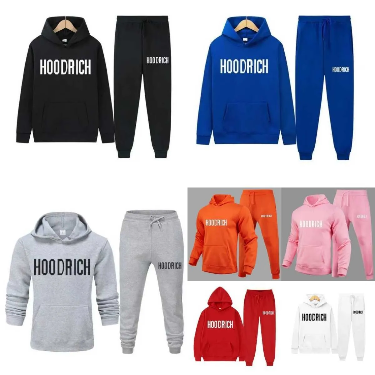 2024 Capuz de esportes de inverno para homens letra de tracksuit de Hoodrich Toalha Bordada Capuz de moletom de inverno para homens colorido suéter sólido conjunto Kfazx