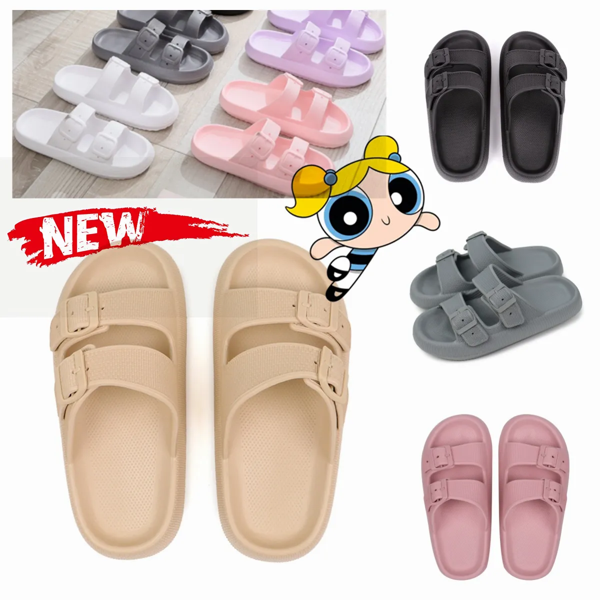 High quality new platform slippers men's women's sandals leather comfortable flat shoes outdoor black pink beach slippers