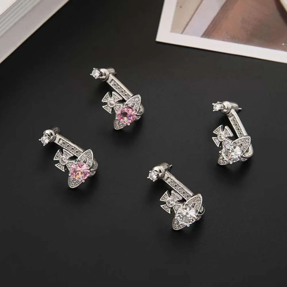 Viviennes Westwoods Earrings 고급 절묘한 마이크로 세트 지르콘 실버 바늘 이어링 디자인 기질 이어링