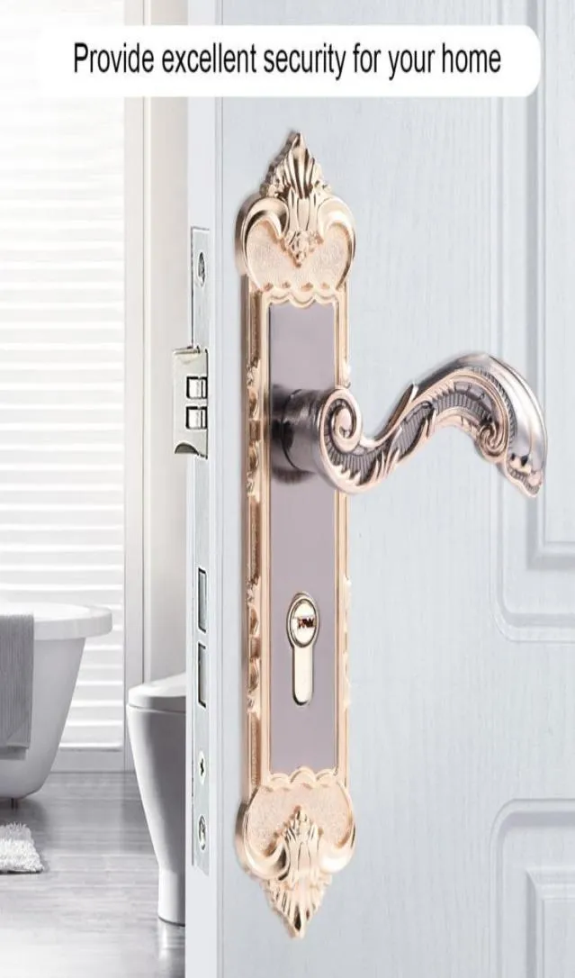 Europeisk stil retro dörrhandtag lås aluminiumlegering vintage inre sovrum lås antitheft hem rum säkerhet dörr lås t2001113020846