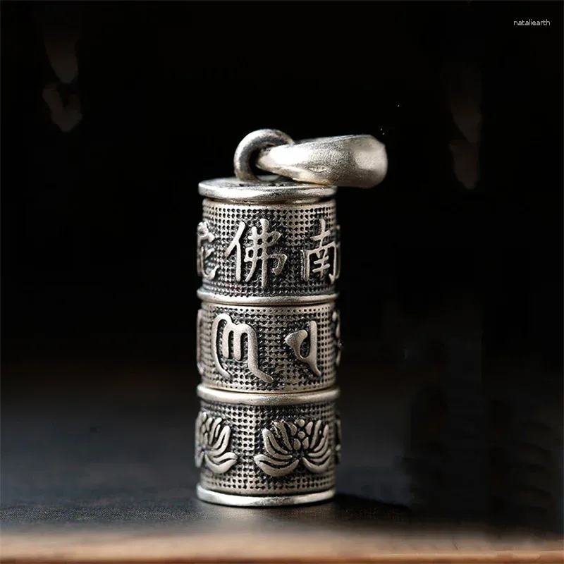 Hängen Shurangama Mantra Pendant Man Gawu Box Halsband Silver 925 Kedja Kvinnor Retro Lotus Sutra Namo Amitabha för män smycken