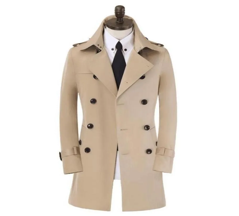 Men039s Trench Coats Mince Mens Beige Printemps Automne Homme Double Boutonnage Manteau Hommes Vêtements Slim Pardessus À Manches Longues Designer S 4302791