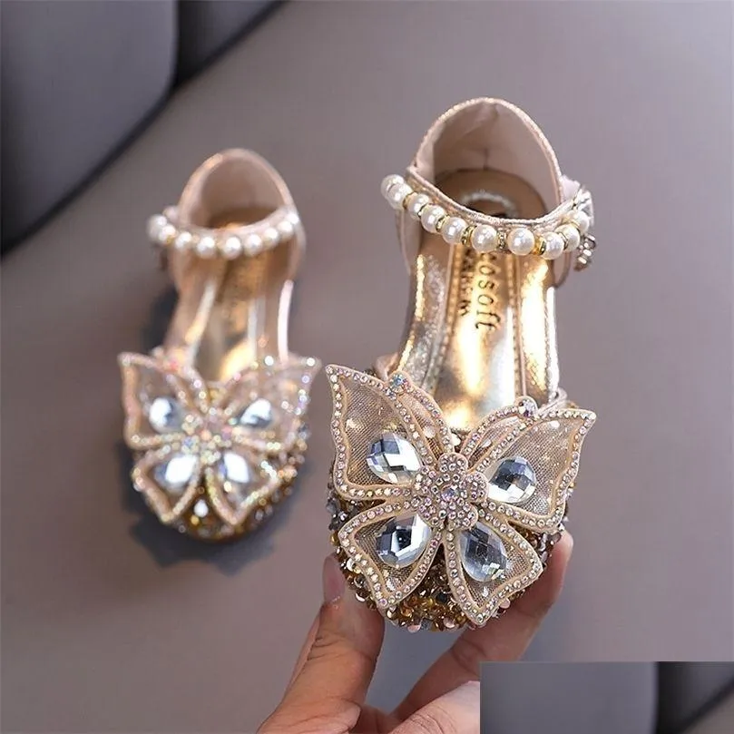 Sandales Mode Filles Paillettes Dentelle Bow Enfants Chaussures Mignon Perle Princesse Danse Unique Chaussure Occasionnelle Fête Pour Enfants 220630 Drop Livraison Bab Dhhie