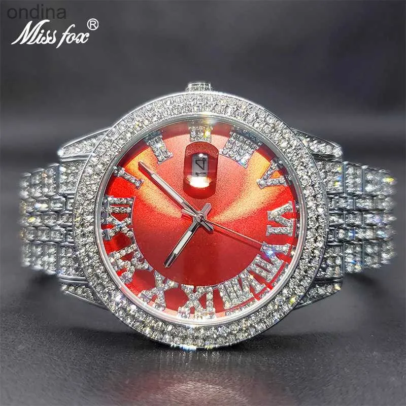 Outros Missfox para mulheres gelado fora diamante design de luxo vermelho para senhoras à prova d 'água moda vestido relojes jóias atacado yq240122