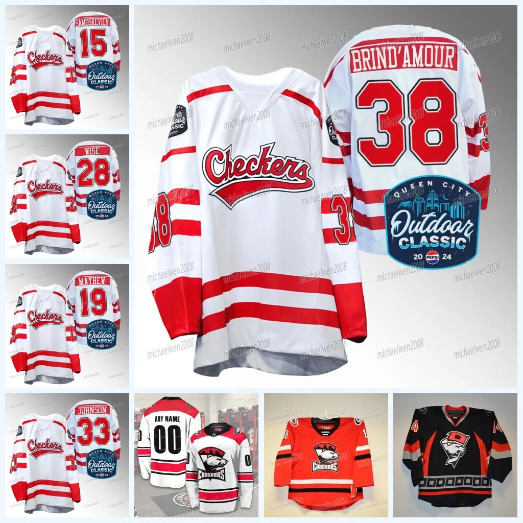 Charlotte Checkers 2024 Queen City Outdoor Hockey Hockey Jersey Cole Schwindt Logan Hutsko Alexander True Kole Lind Zac Dalpe Connor Carrick Fleury Youth