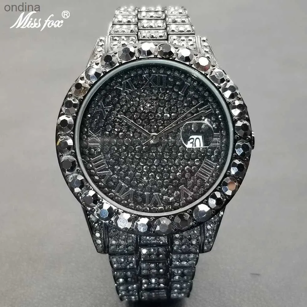 Autre MISSFOX Hip Hop hommes luxe japon mouvement à Quartz noir poignet diamant glace en acier inoxydable pour homme bijoux YQ240122