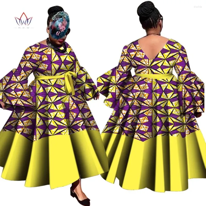 エスニック服アフリカパーティードレス女性ロータスリーフスリーブ伝統的な衣装ダシキファッショントレンドwy4628