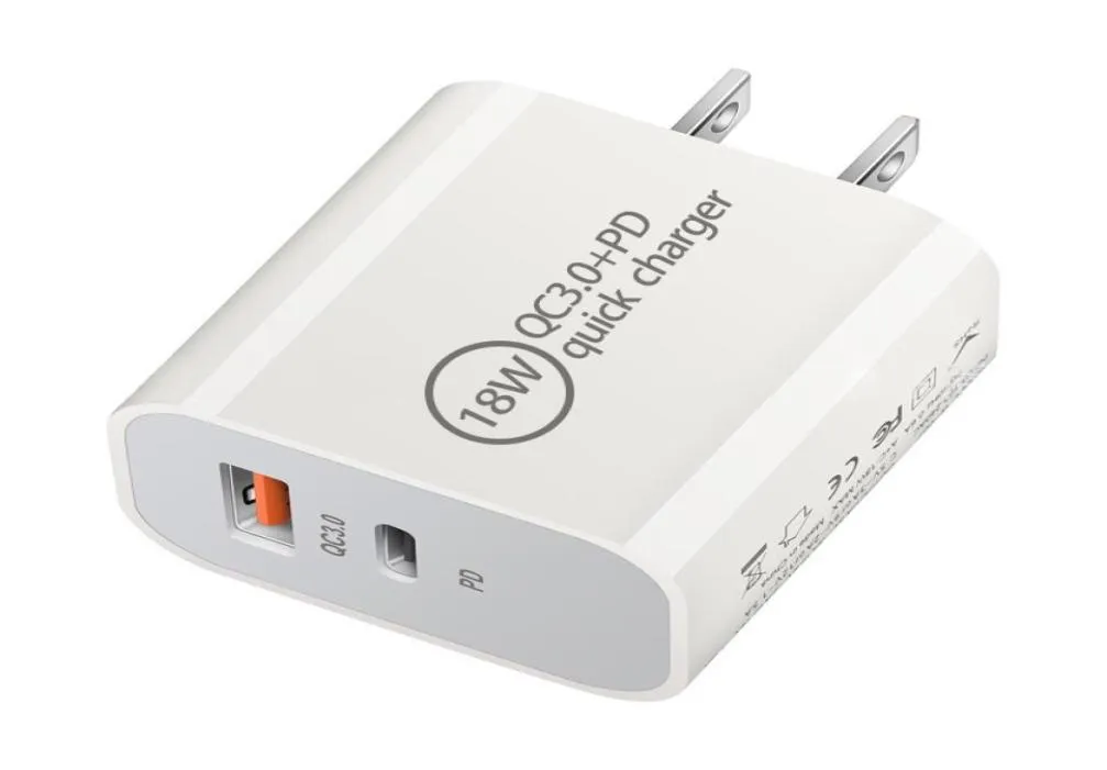 QC30 Quick Charger USB Typec PD Fast Charge 18W US EU Wall Plug Dual Port 5V3A 9V2A 12V15A för mobiltelefontablett 100pcsup7322846