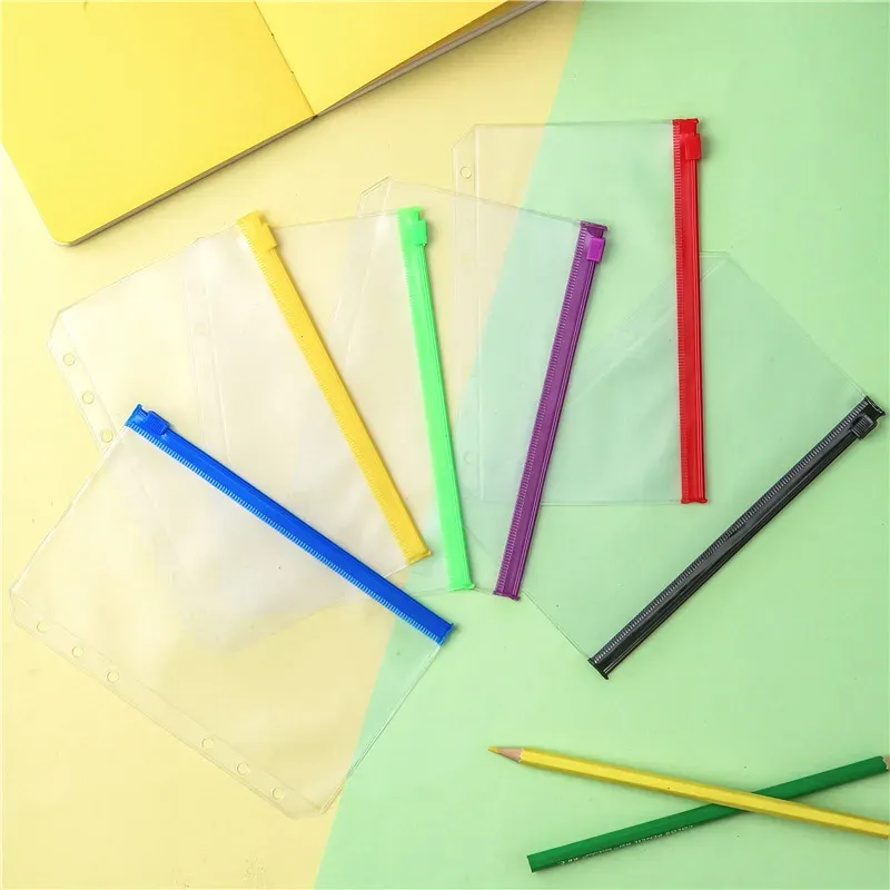 A5/A6/A7 PVC Binder Cover Filing Clear Zipper Storage Bag 6 Hole Waterproof Stationery Bags Office Travel Portable Document Sack