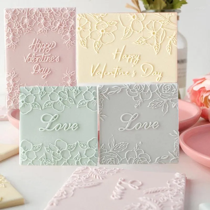 Bakvormen Gelukkige Valentijnsdag Acryl Cookie Embosser Stempel Schimmel Liefde Bruiloft Dessert Fondant Taart Decoreren Gereedschappen Accessoires