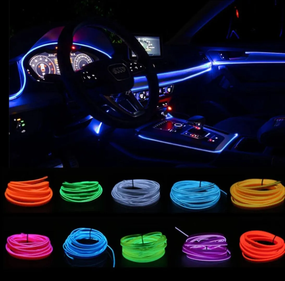 Bil eltråd ledande ljus interiör omgivande led strip neon belysning girland tråd rep rör dekoration flexibla rörfärger auto lamp1411420