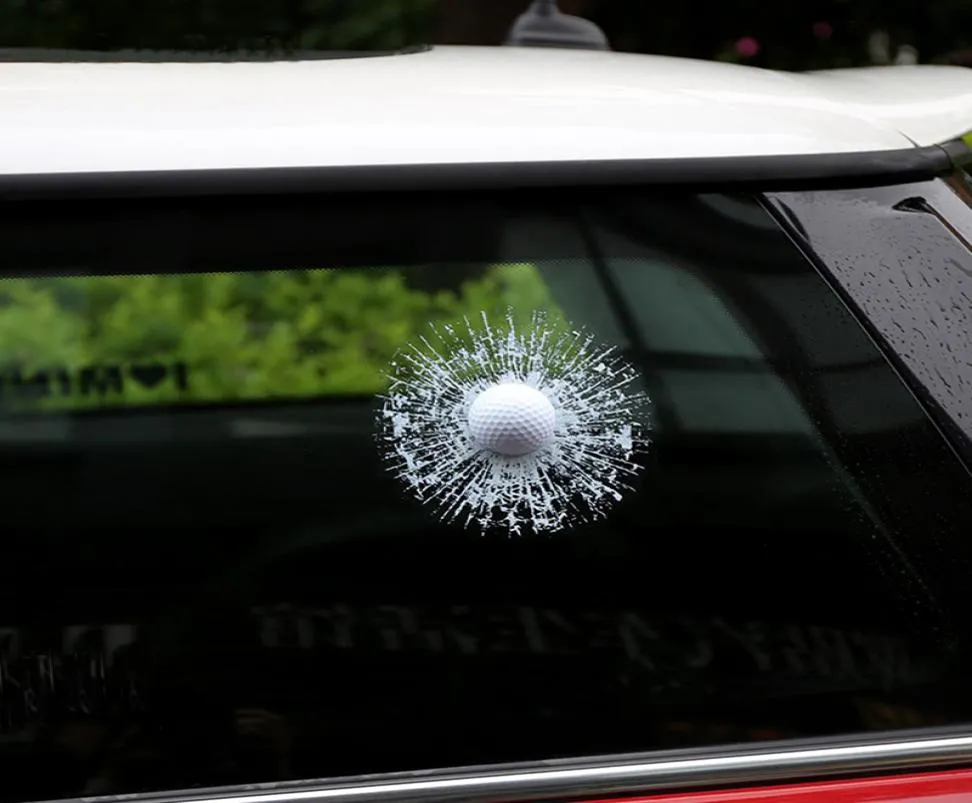 Car 3D Sticker White Golf Ball Football Basketball Tennis Baseball Hit Glass Window Windshield Creative Sticker7854647