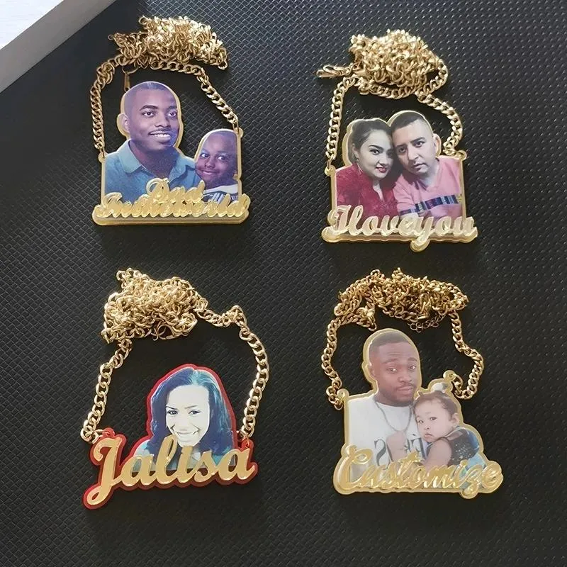 Necklaces Custom Necklace portrait photo custom acrylic custom letter name pendant children's birthday family gift image Necklace