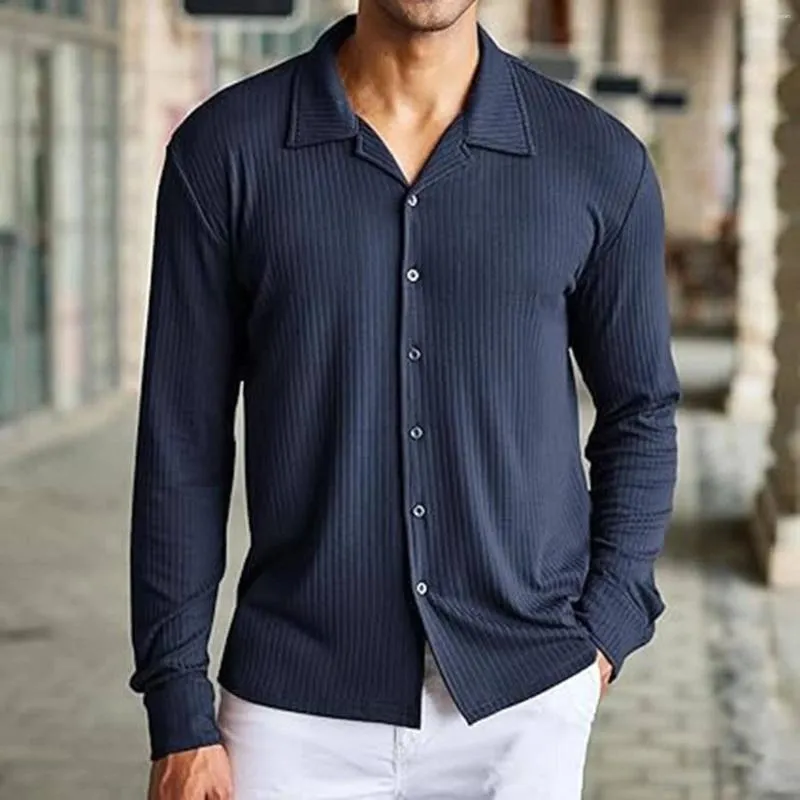 T-shirt à manches longues pour hommes, couleur unie, simple boutonnage, tissu tricoté à revers, haute élasticité, doux et confortable, Baggy B