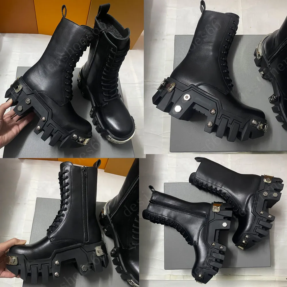 Unisex Black Bulldozer Boots - Lace-Up Platform Leather