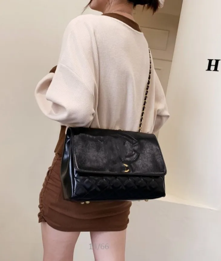Women's Bag New Western Style Fashion Chain Bag Textured Pu Small Square Bag European and American Big Bag Women's