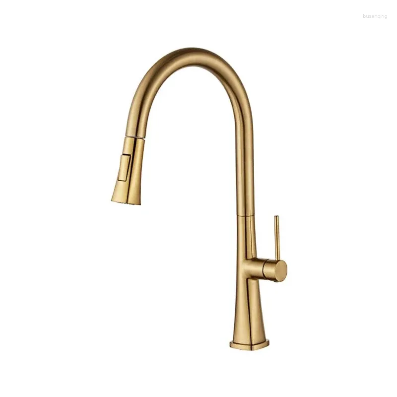 Rubinetti da cucina Miscelatore lavello estraibile acqua fredda in materiale ottone color oro