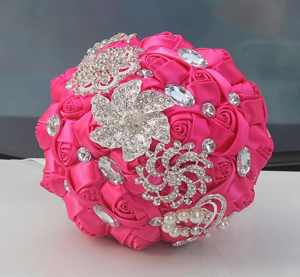 Roze Bruiloft Bruidsboeket Simulatie Bloem Bruiloft Benodigdheden Kunstbloem Kristal Sweet 15 Quinceanera Boeket W228A5937896