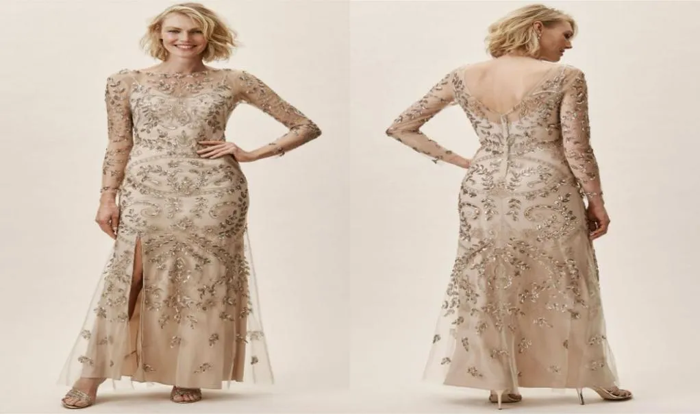 2019 BHLDN Mor till bruden klänningar juvel hals spets pärla paljetter långärmad bröllop gästklänning ankel längd plus size afton6969067