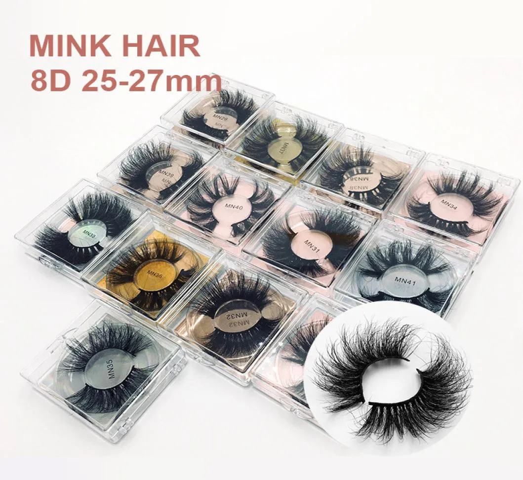 5D Mink Eyelashes 2527mm Längre flerskiktsbuskig tjock curl Falskt ögonfrans återanvändbara 8D fluffiga ögonfransar i fyrkantiga lådor 5576433