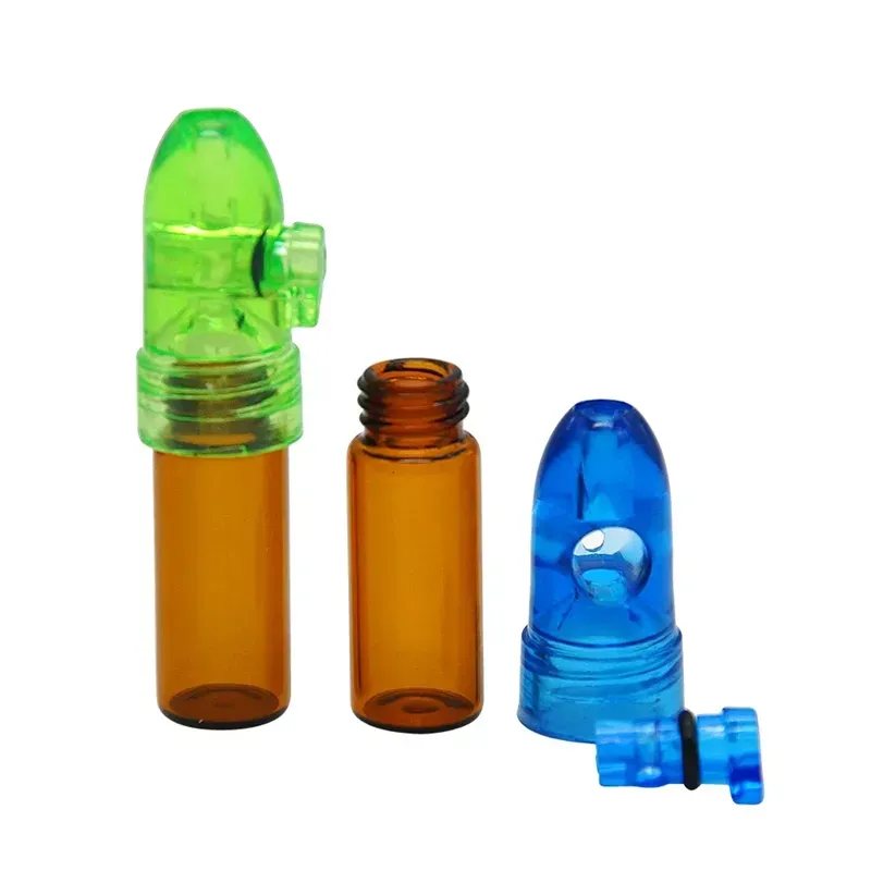 Smoking Plastic Glass Snuff Dispenser 67 MM in Height Bullet Rocket Pill Box Case Snorter Snuff Snorter Sniffer wholesale