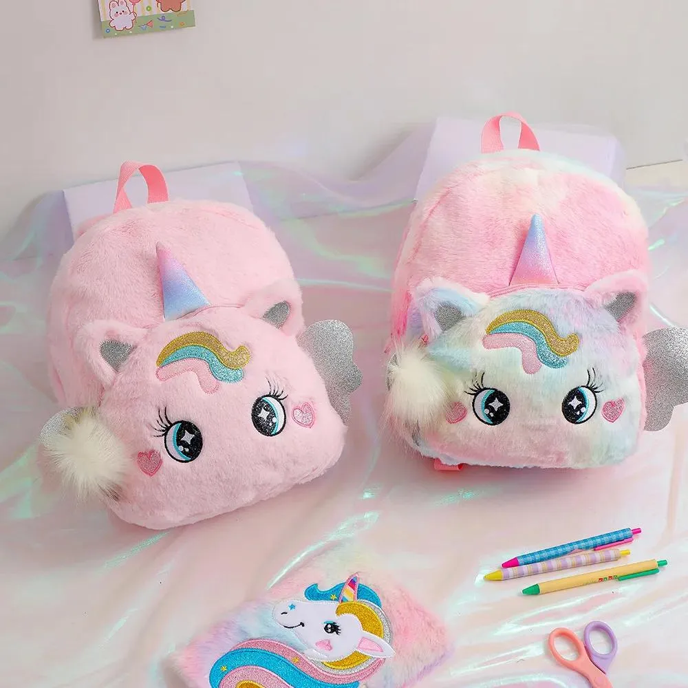 BASSE Piccola principessa Pink Unicorno zaino per ragazze borse da scuola peluche cartone animato sacche da viaggio per bambini carini borse da viaggio per bambini