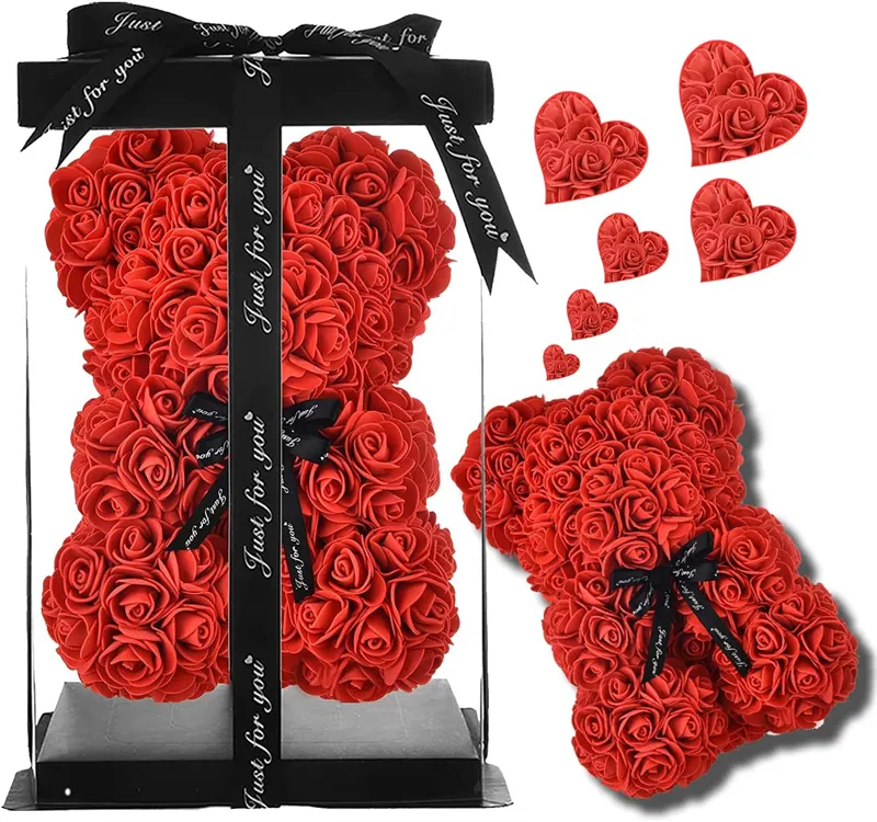 Rosen-Teddybär, Valentinstagsgeschenk, 25 cm, Blumenbär, künstliche Blume, Weihnachtsgeschenk für Frauen, Valentinstagsgeschenk