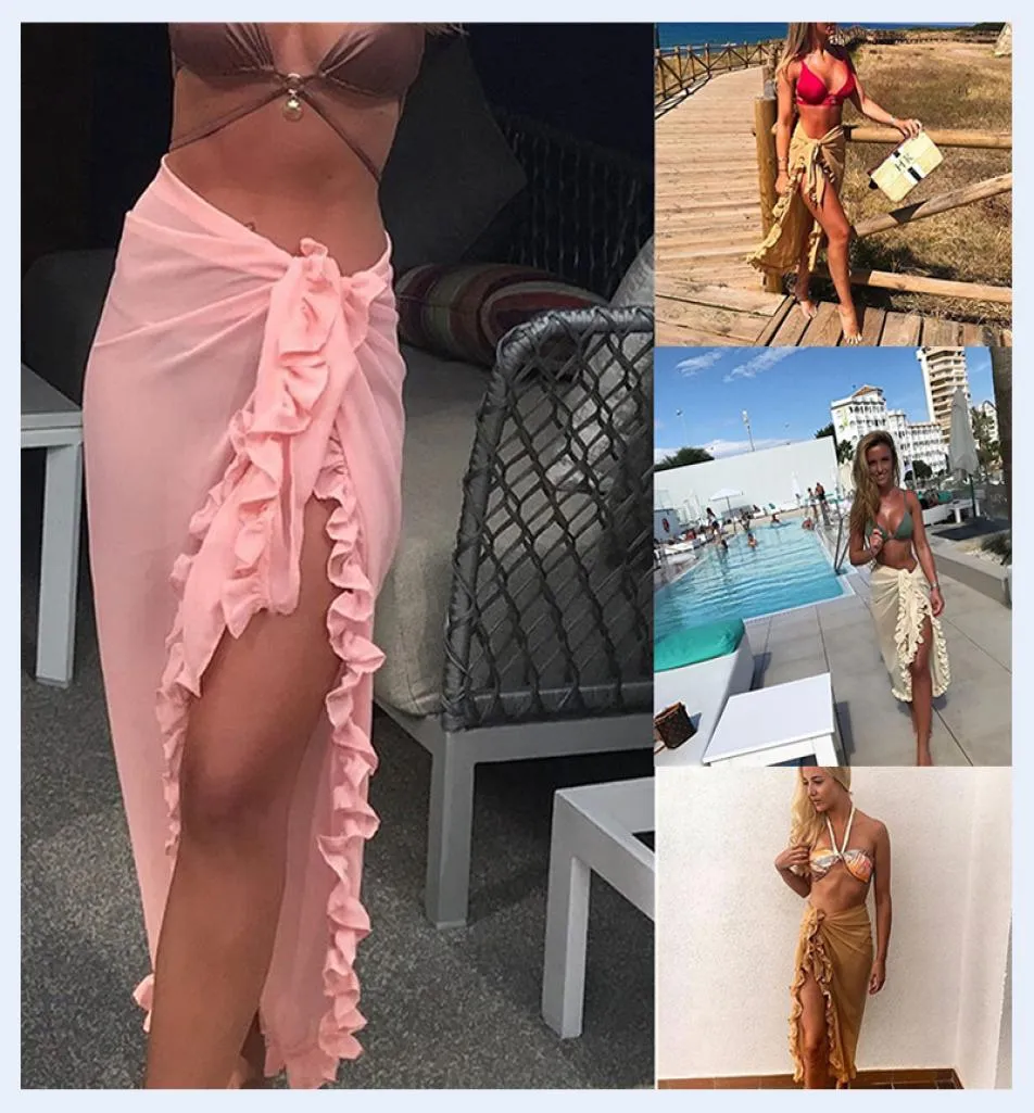 Mulheres bikini cover up verão chiffon plissado praia saias senhoras sunproof maiô xales fatos de banho coverups 0504161445936