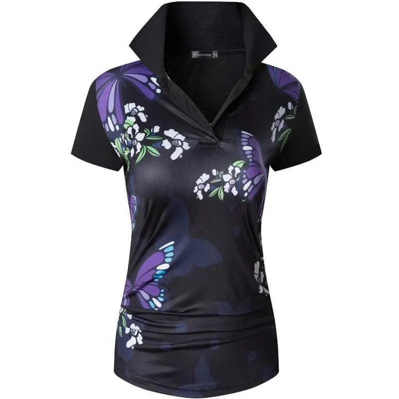Jeansian Asian Style Women's Casual Short Sleeve T-shirt tee Floral Print Polo Shirts Tshirt Golf Polos Tennis Badminton SWT311