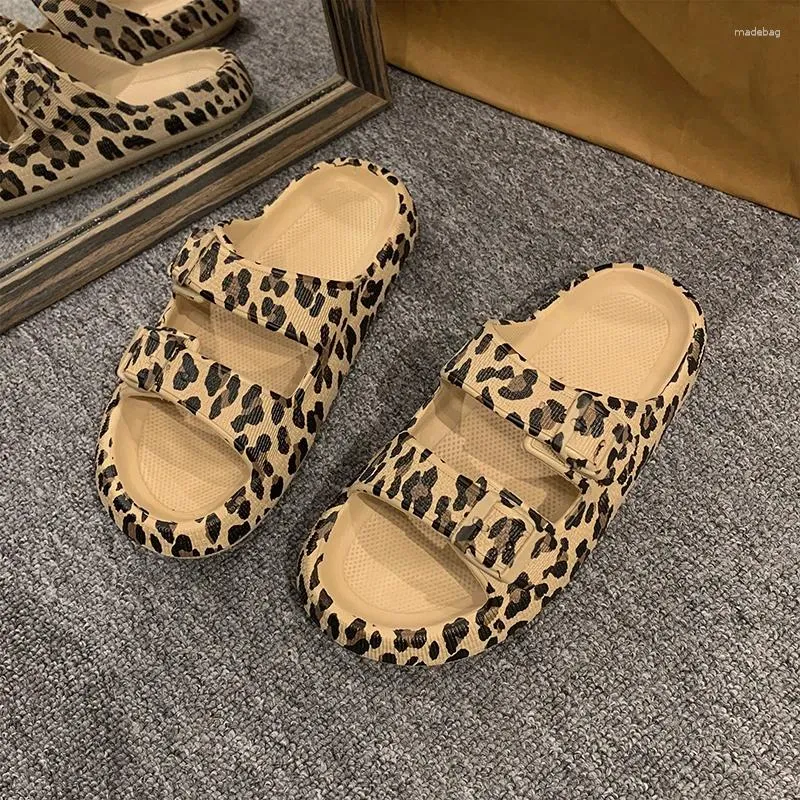 Chinelos verão feminino leopardo impressão plataforma casual confortável sola grossa interior casa feminina praia