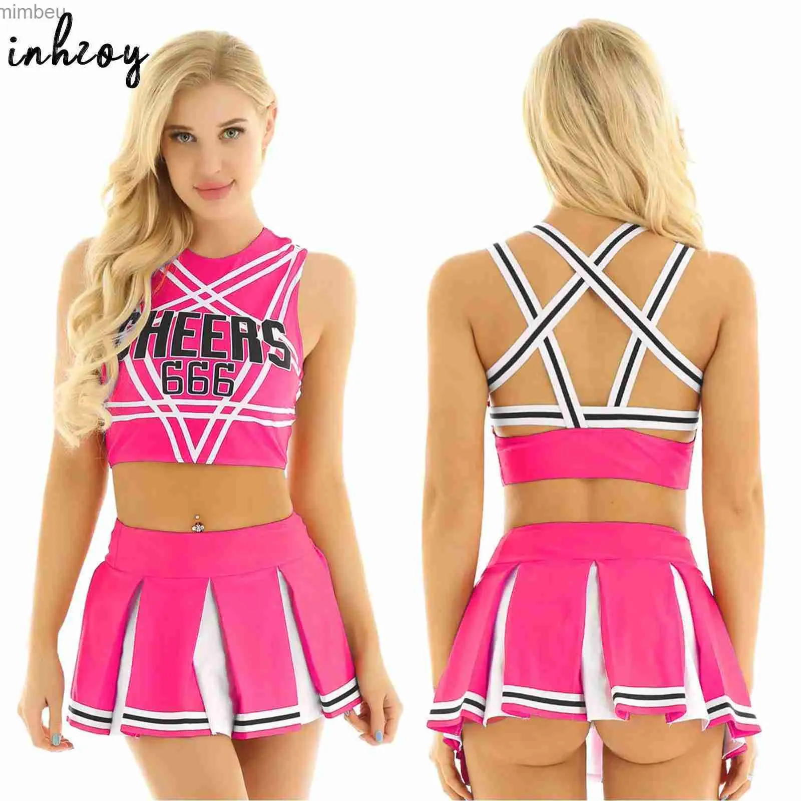 Sexig uppsättning kvinnor cheerleading come Sexig underkläder cosplay skolgirl enhetlig cheerleader kläder skördetank top med mini veckad kjoltl240122