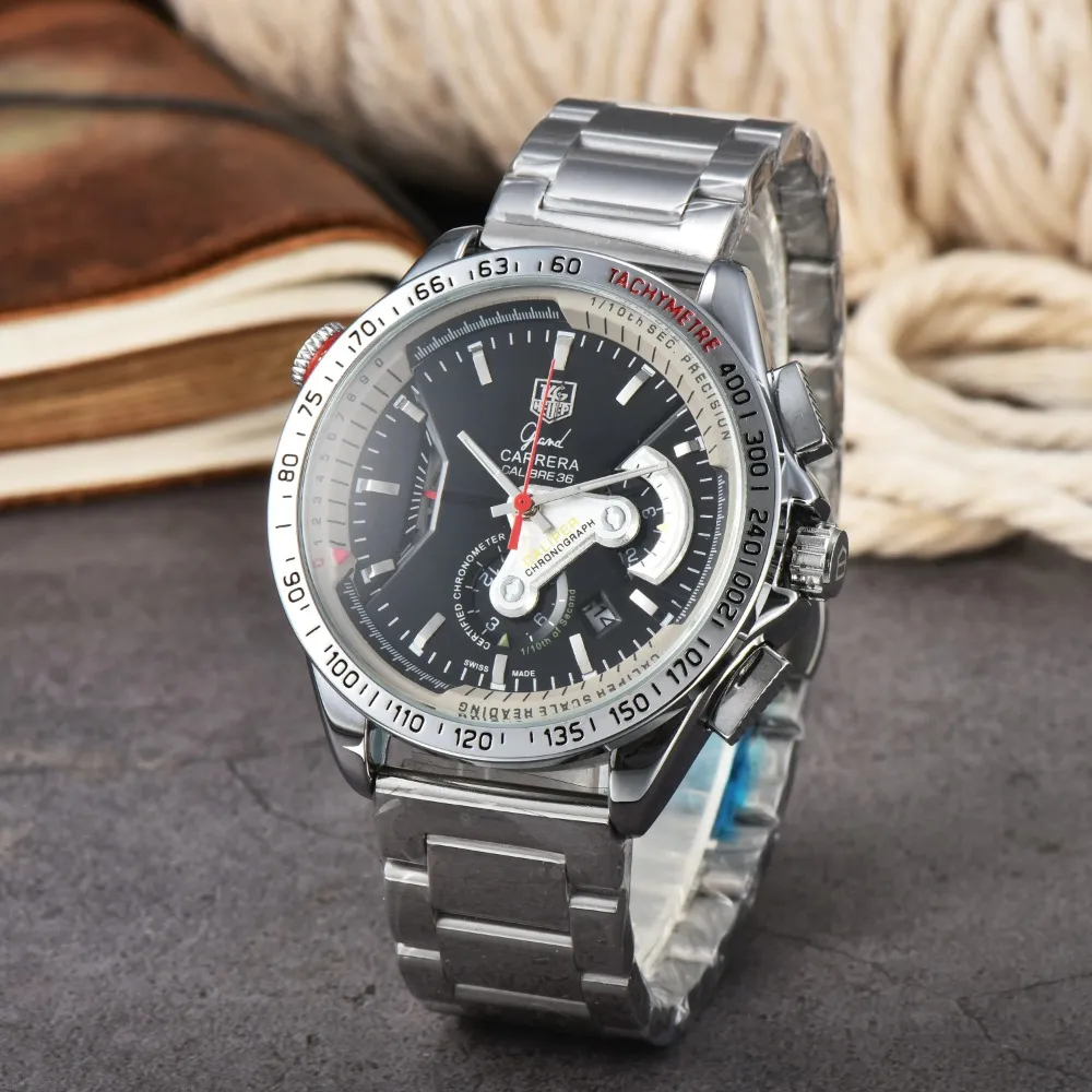 2024 Multifunction Men Designer Automatic Quartz Tag Watch Mens Auto 6 Hands Sports Watches Wristwatch Black Rubber Strap T09
