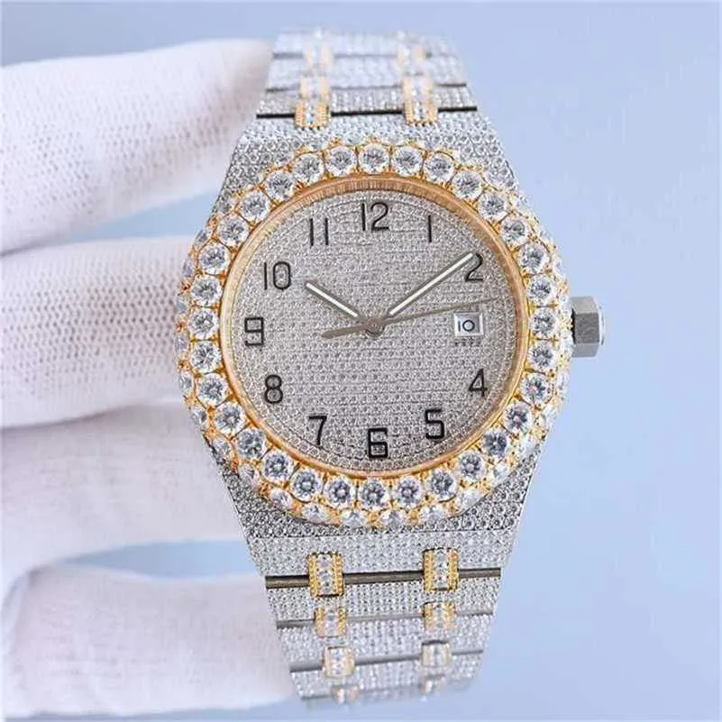 豪華なAPダイヤモンドアイスモソナイトは、テストと工場の手作りダイヤモンドメンズオートマチック42mmでダイヤモンドがちりばめられたスチール904Lサファイア女性腕時計