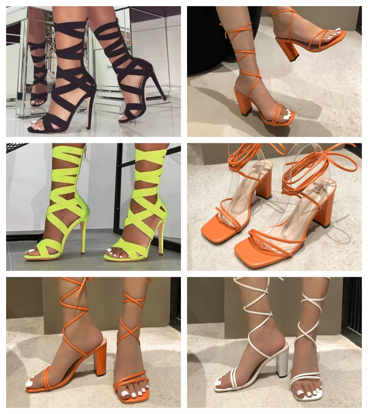 Designer Woman High-Heeled Party Office Dress Shoes Lace Up Shallow Cut Shoes Slingback Rubber Läder Summer Ankle 36-43