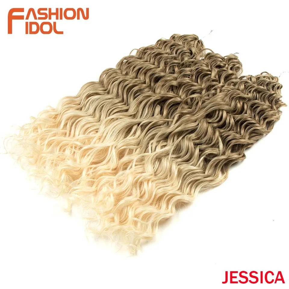 제시카 머리 깊은 물결 모양 트위스트 크로 셰 뜨개질 머리카락 곱슬 머리 크로 셰 뜨개질 머리띠 고온 섬유 브레이딩 헤어 S 240118