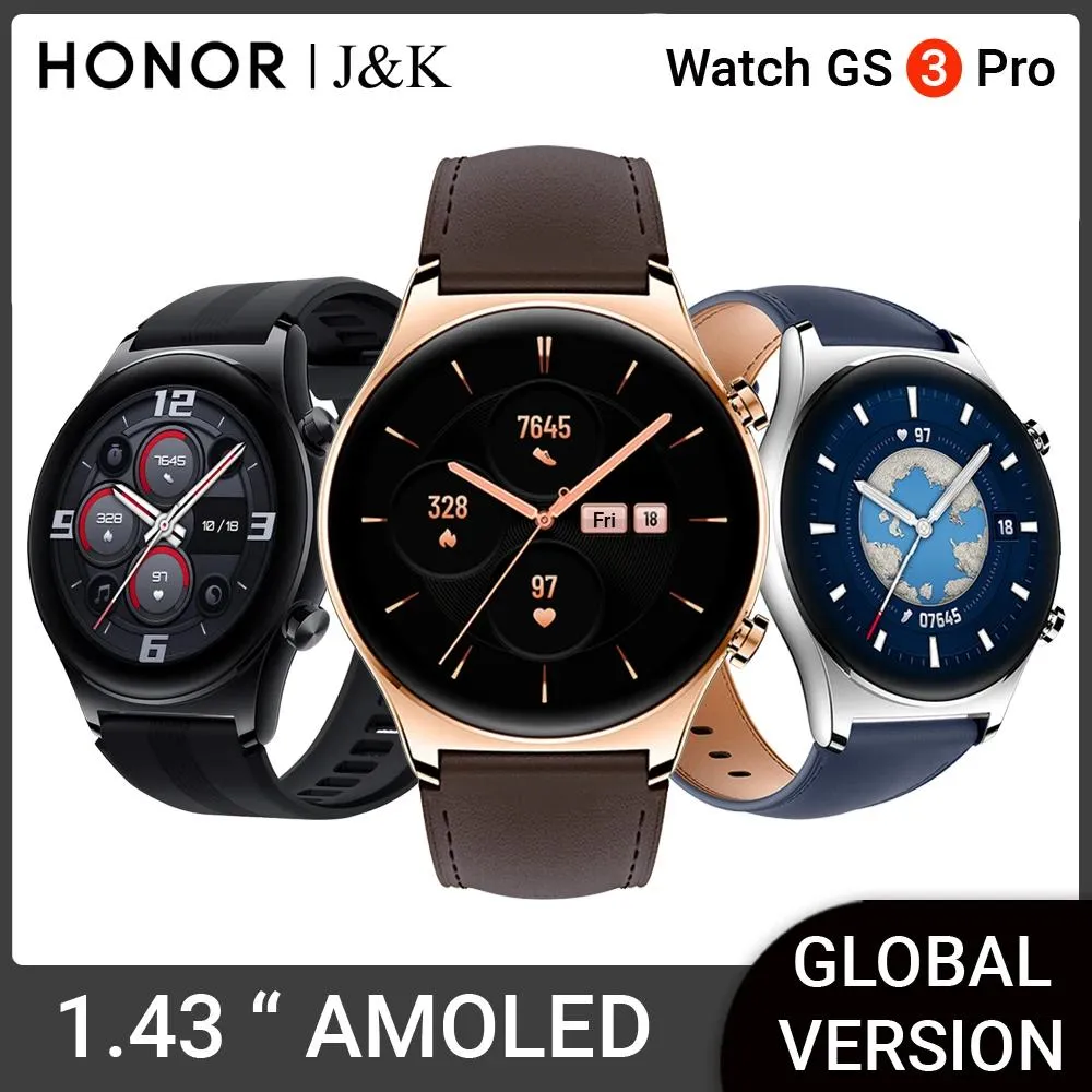Watches Honor Watch GS 3 Smart Watch 1.43 인치 3D 곡선 화면 Bluetooth Man SPO2 심박수 건강 모니터를위한 스마트 워치 호출