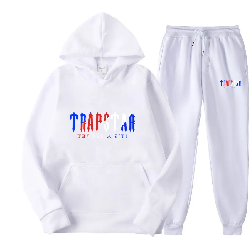 Chándal marca Trapstar, ropa deportiva estampada, camisetas para hombres/mujeres, 50 colores, conjunto cálido de dos piezas, sudadera con capucha holgada, pantalones para correr