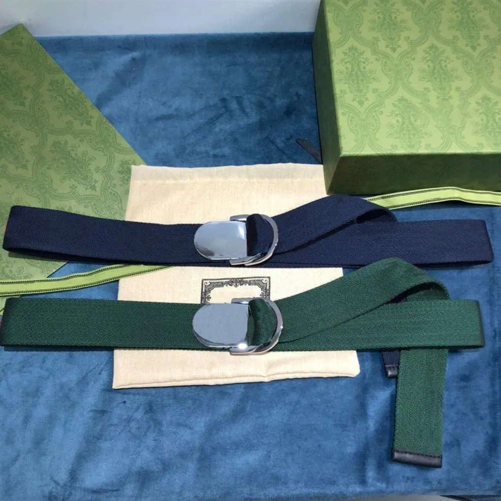Classic Soft Green Blue Canvas Men Belts mode toppkvalitet gröna webbkvinnor med låda män designers bälten 0189280c