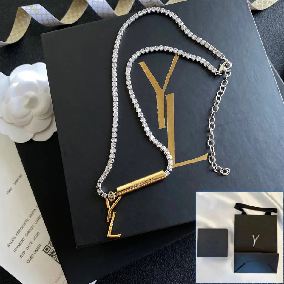 Vergulde diamanten luxe ketting verjaardag reizen boetiek koperen ketting ontwerper merk sieraden ontwerp cadeaus voor vrouwen charmante ketting met doos