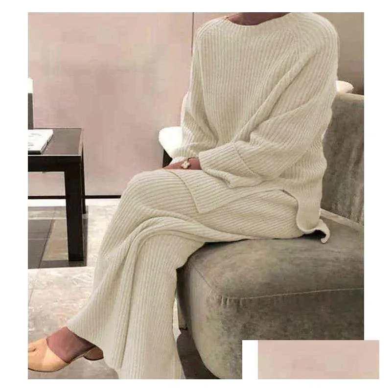 Women'S Two Piece Pants Womens Two Piece Pants Fall Clothes Loungewear Women Set 2 Pc For Long Sleeve Woman Tshirts Loose Fl Lounge D Dh52E