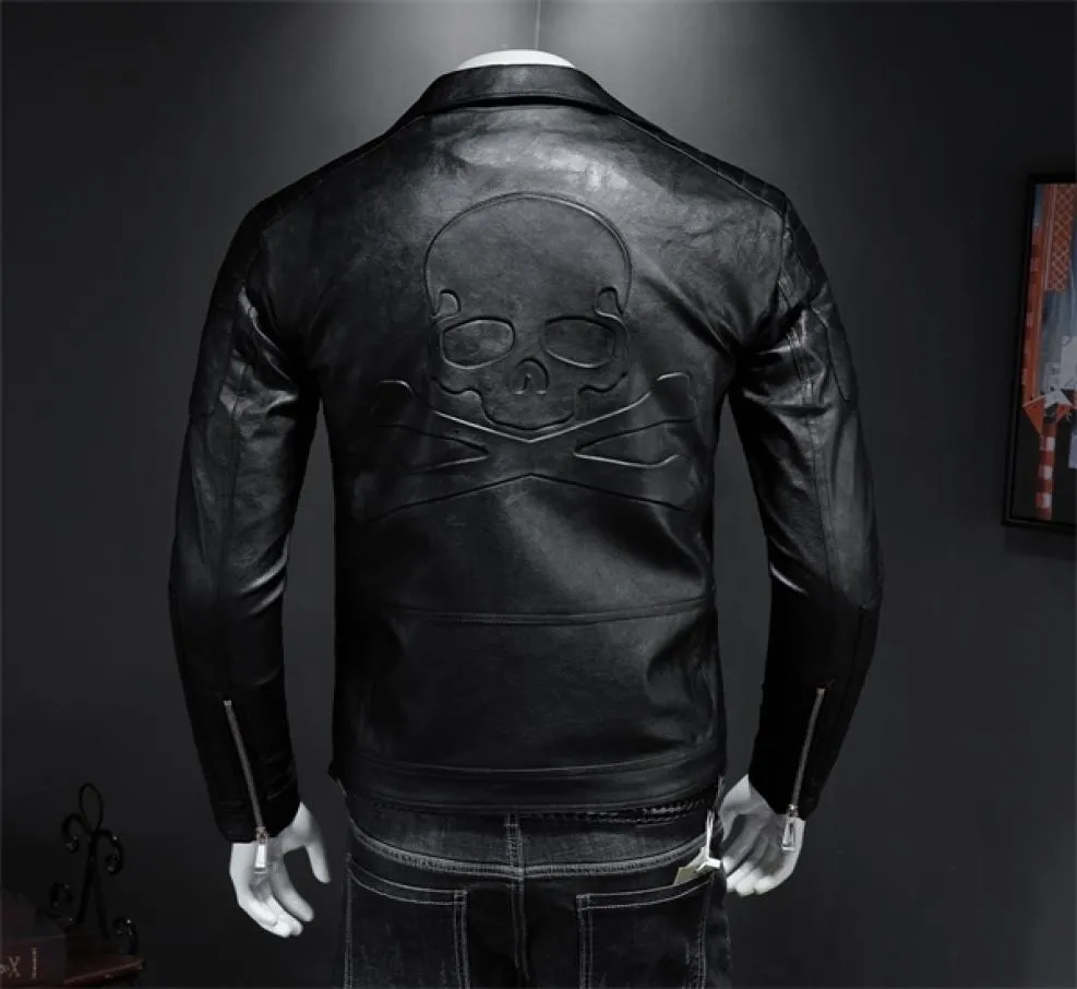 2019 New Men039S Kurtka motocyklowa Boomer Men Slim Lapels Skórzowa kurtka Czaszka Punk Punk Wysoka jakość C11033384245