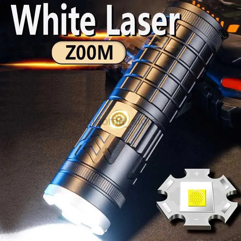 Torce elettriche Torcia tattica super luminosa Torcia multifunzione esterna Luce a lungo raggio Ricaricabile Zoom portatile Laser bianco attraverso la pistola del cielo 240122