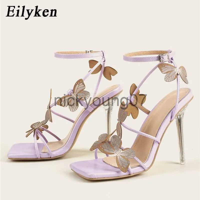 Sandals Eilyken Sexy Crystal High Heels Sandals Women Summer Party Prom Dress Buckles Purple Pumps Stripper Female Shoes Size 41J240122