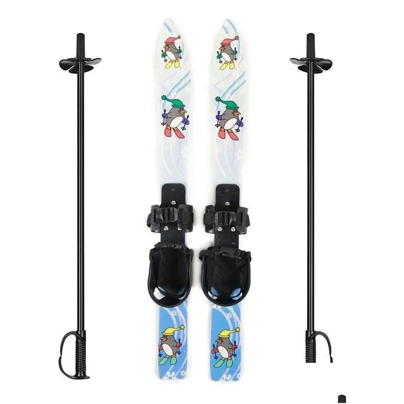 Snowboards narty 68x6 cm małe młodzież dla dzieci narciarstwa na nartach wiązania snowboardowe z tyczkami sportu na świeżym powietrzu Prezent Blue Dhsju