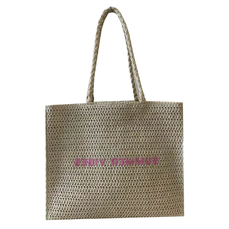 Borsa in tessuto da donna, borsa tote in pelle vegana grande borsa da viaggio estiva da spiaggia e borsetta borsa a tracolla retrò fatta a mano BX-6095